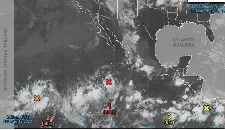 Mapa pronóstico de desarrollo ciclónico en el Pacífico mexicano