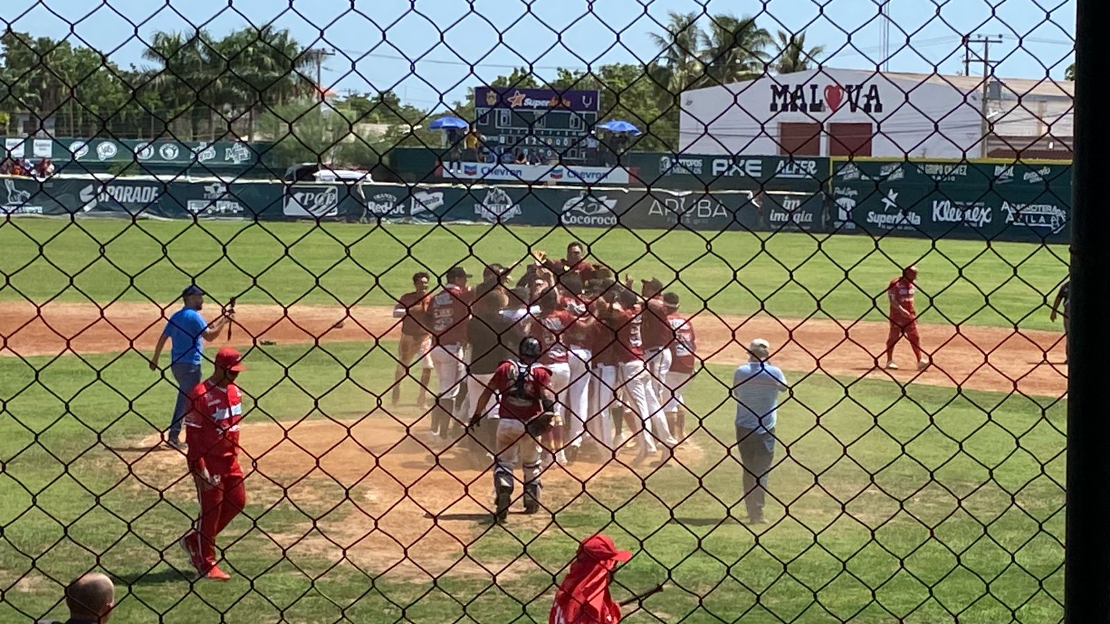 Personas festejando en una cancha de beisbol