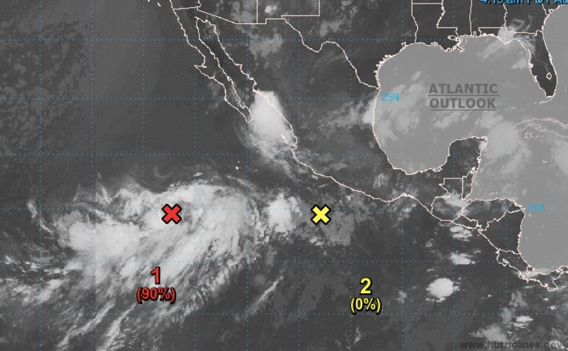 Mapa de perturbaciones tropicales en el océno Pacífico