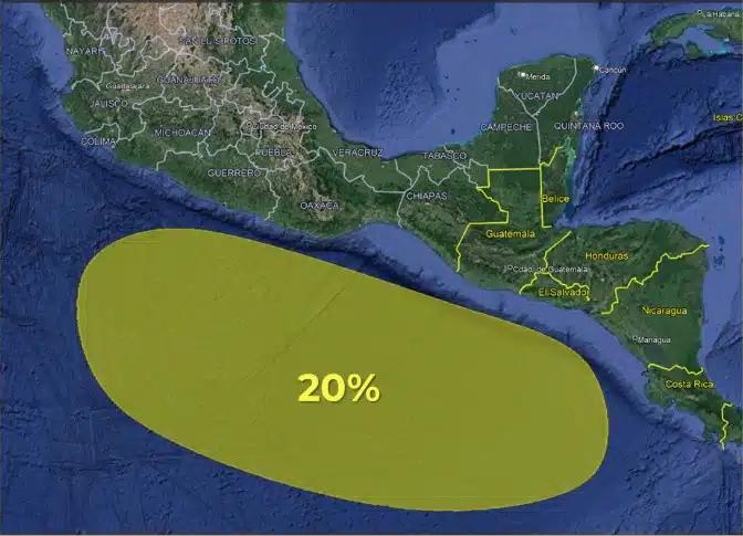 Perturbación tropical con probabilidad de desarrollo ciclónico en siete días en el Pacífico mexicano