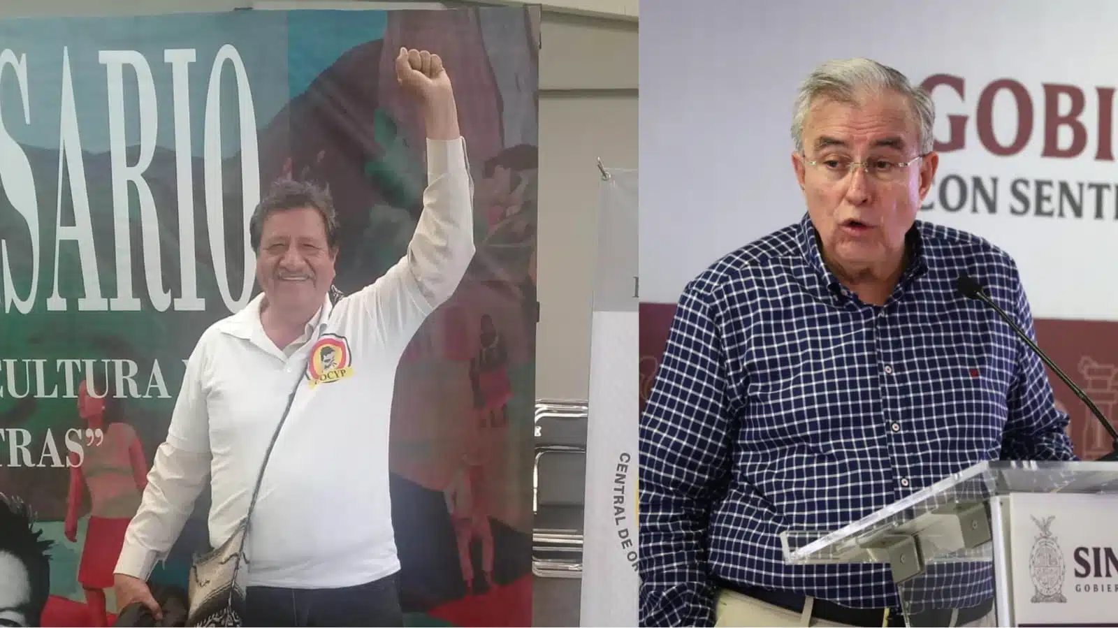 De lado izquierdo profesor Román Rubio López del lado derecho Gobernador de Sinaloa