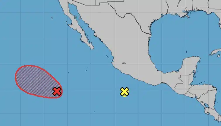 Mapa que marca que desapareció la probabilidad de desarrollo ciclónico en el Pacífico mexicano