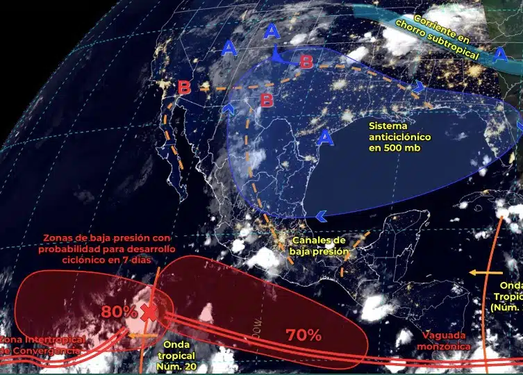 Mapa del SMN con sistemas del clima activos