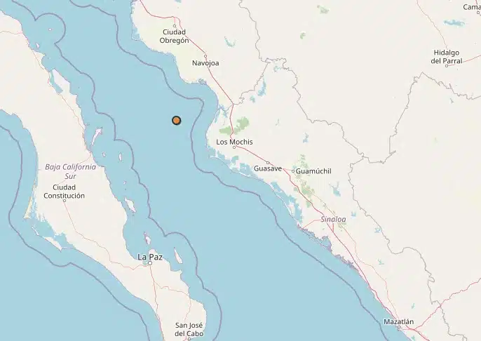 Imagen proporcionada por el SSN sobre un sismo en el Mar de Cortés