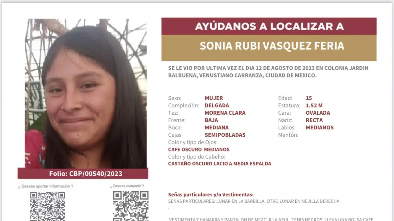 Sonia Vázquez, de 15 años, desapareció en el metro Mixiuhca