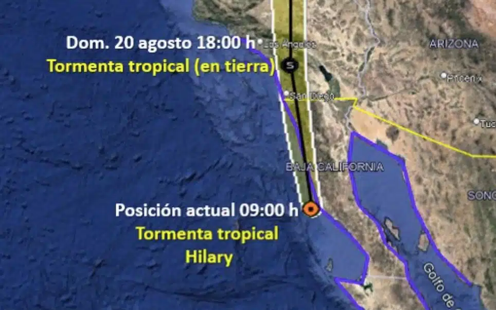 Ubicación de la tormenta tropical Hilary en el océano Pacífico mexicano