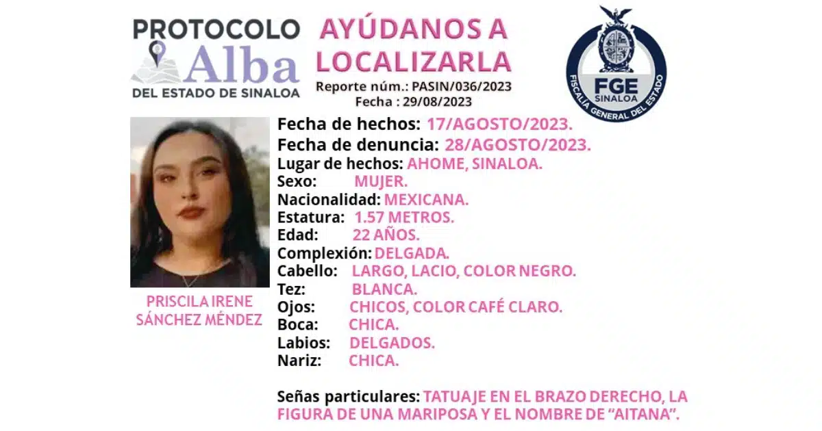 Ficha de búsqueda de Priscila Irene Sánchez Méndez