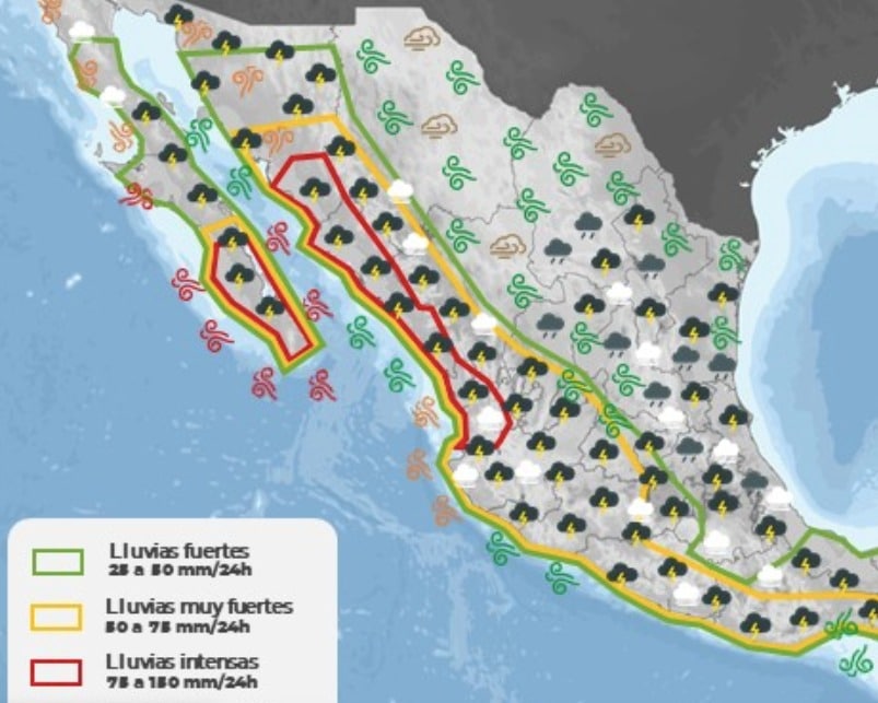 Vientos, lluvias y descargas eléctricas por el huracán Hilary en le Pacífico