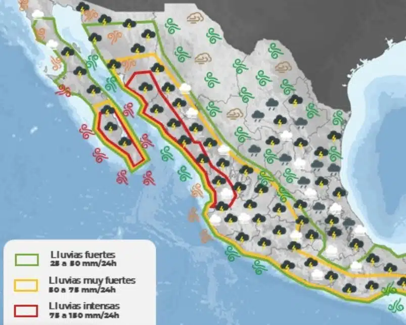 Vientos, lluvias y descargas eléctricas por el huracán Hilary en le Pacífico