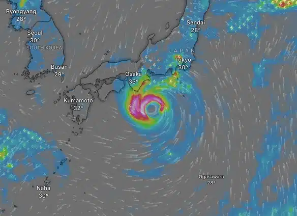 Foto 1: Tifón Lan en Japón. Foto: Windy