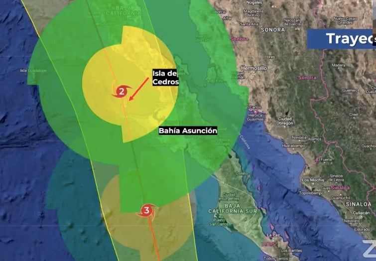 Cuadrante peligroso del probable segundo impacto del huracán Hilary