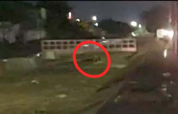Este es el momento en el que un hombre busca ponerse a salvo de la corriente de canal de Culiacán