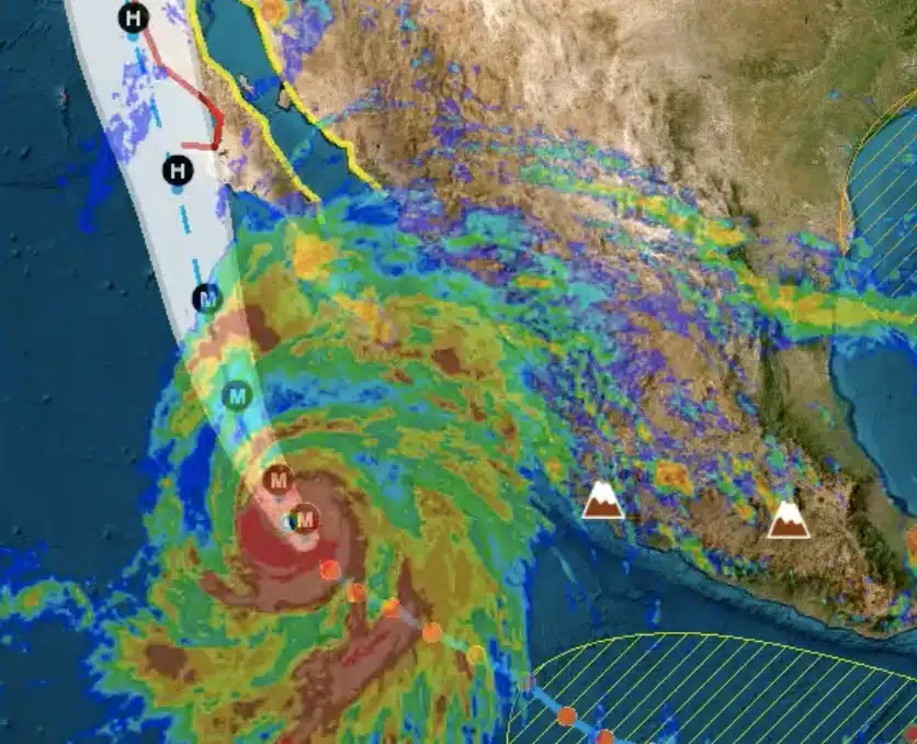 Radio de atención de Protección Civil en México por efectos de Hilary.