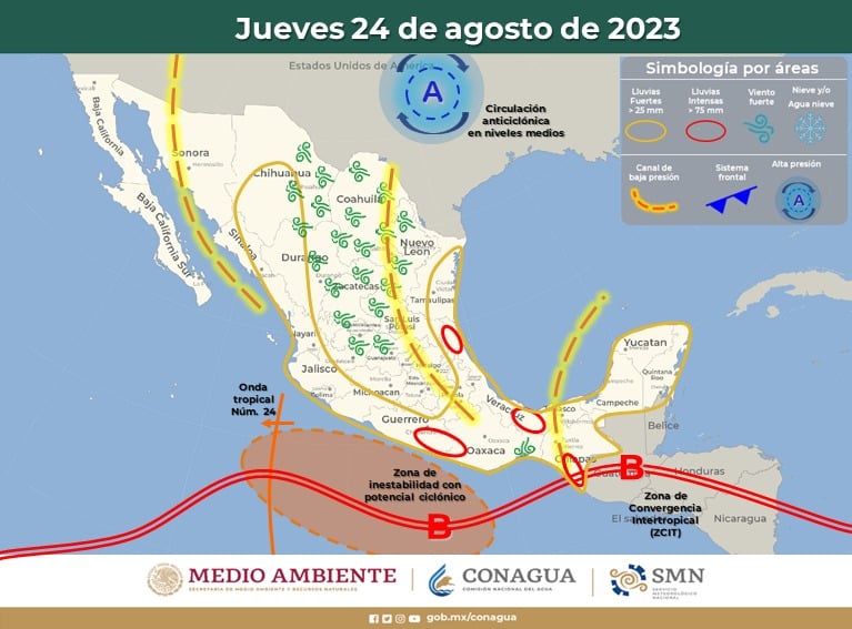 Pronóstico del tiempo jueves 24 de agosto