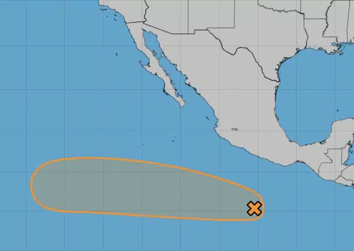 Mapa de la república mexicana con un ovalo anaranjado y una tacha adentro de él