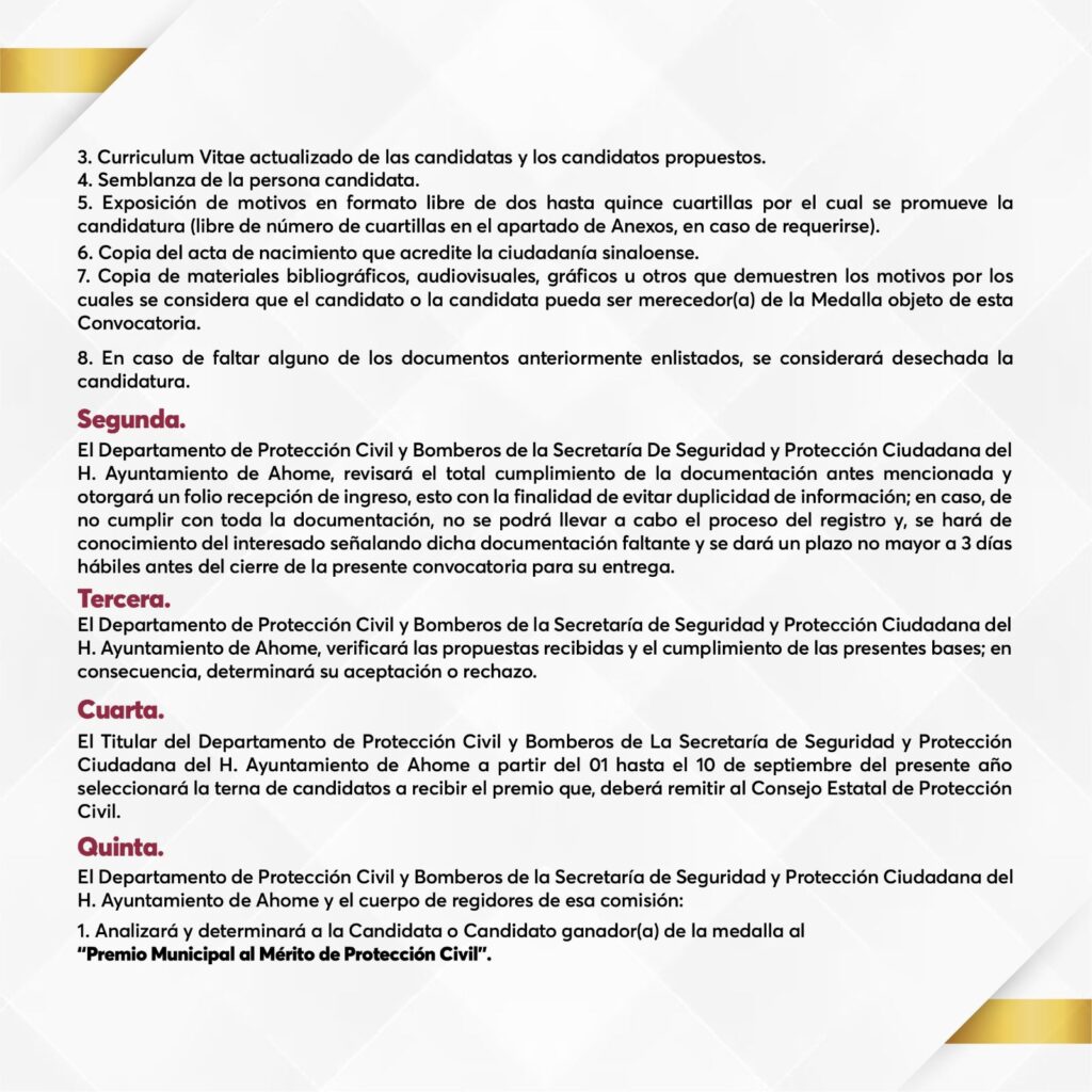 autoridades de Ahome invitan a los voluntarios de Protección Civil a participar en el Premio al Mérito Municipal de Protección Civil 2023