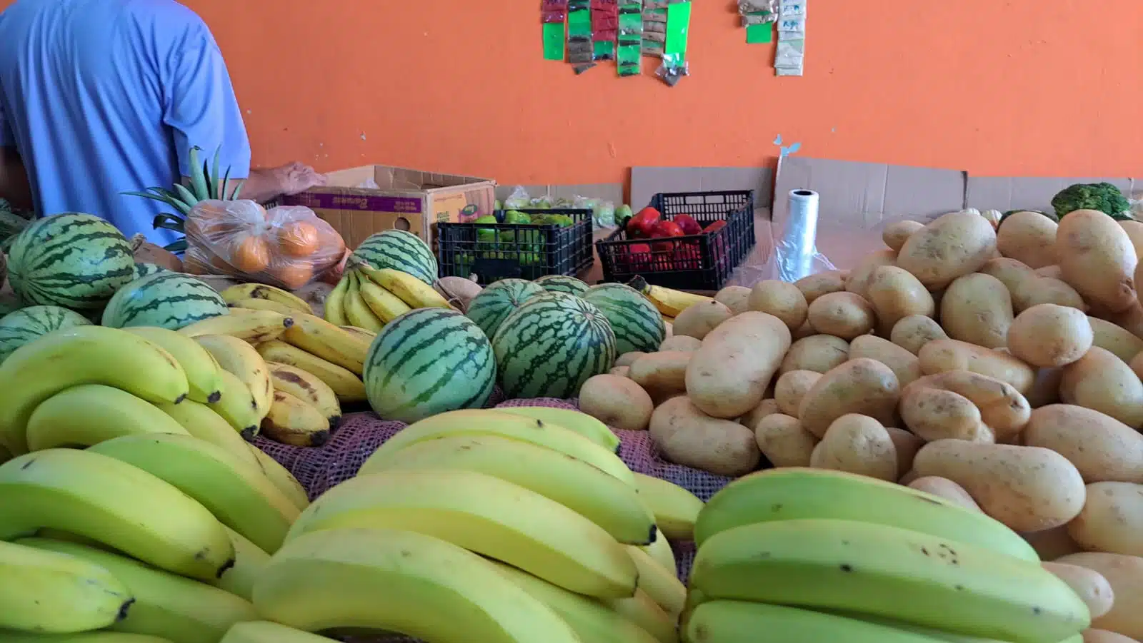 Mostrador con frutas y verduras