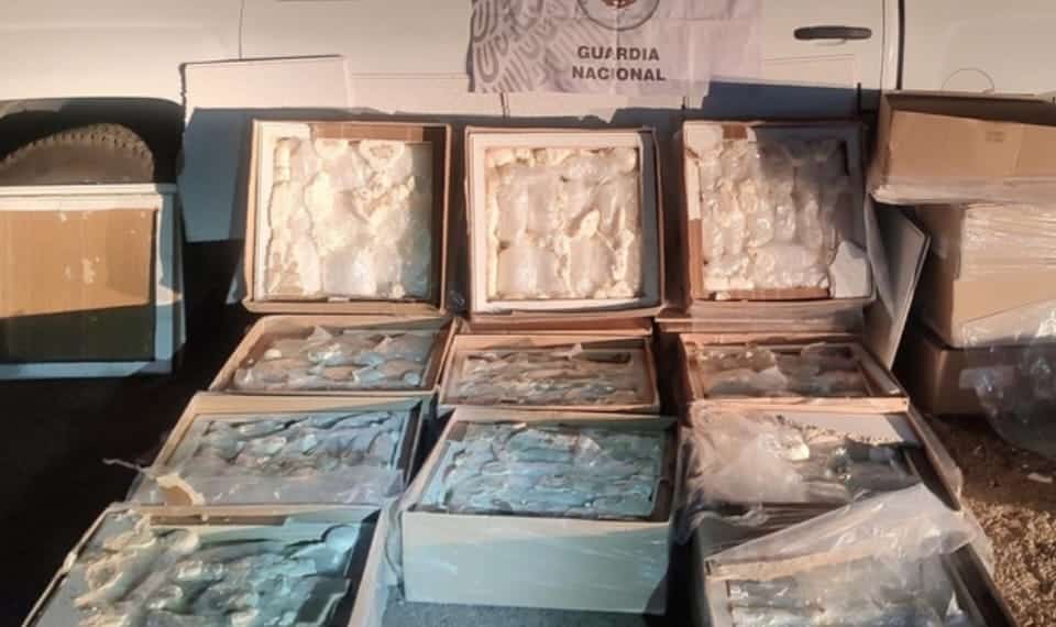 Drogas sintéticas envueltas en plástico dentro de una caja
