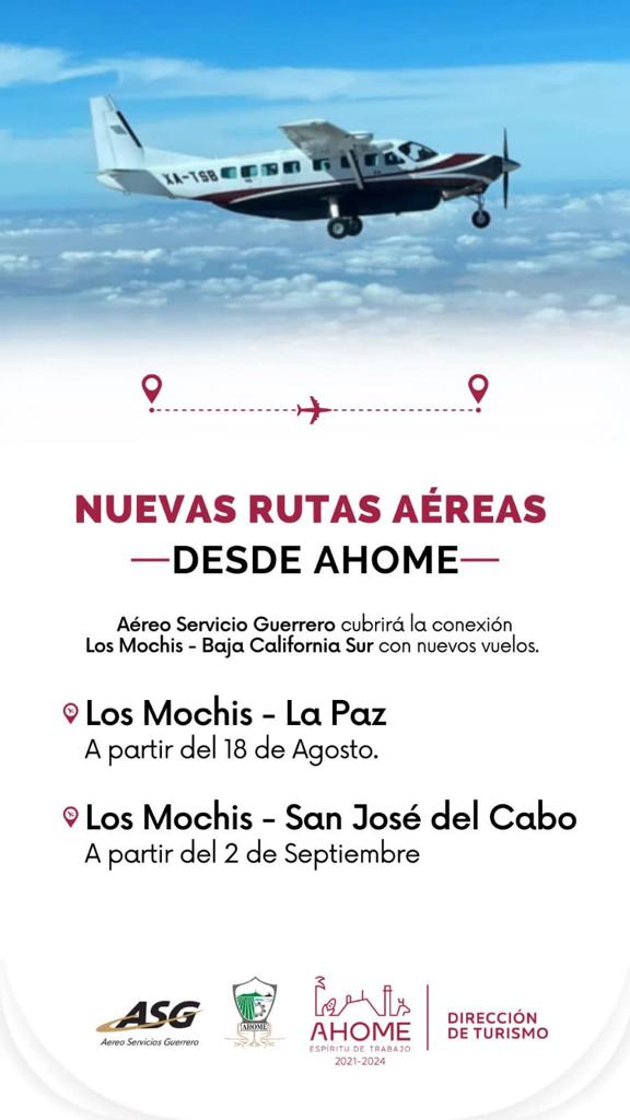 Nuevas rutas aérea de Los Mochis hacia BCS