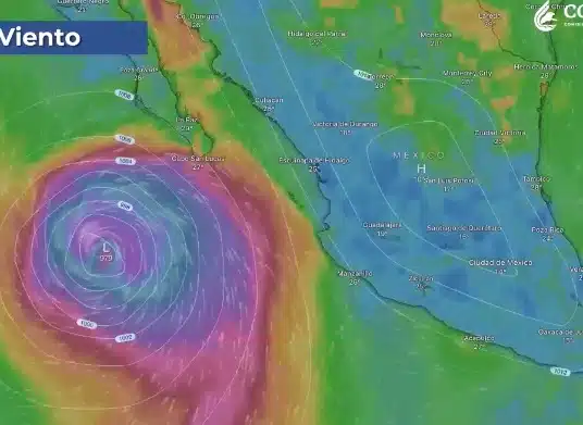 Mapa en el que se muestra el desplazamiento del huracán Hilary