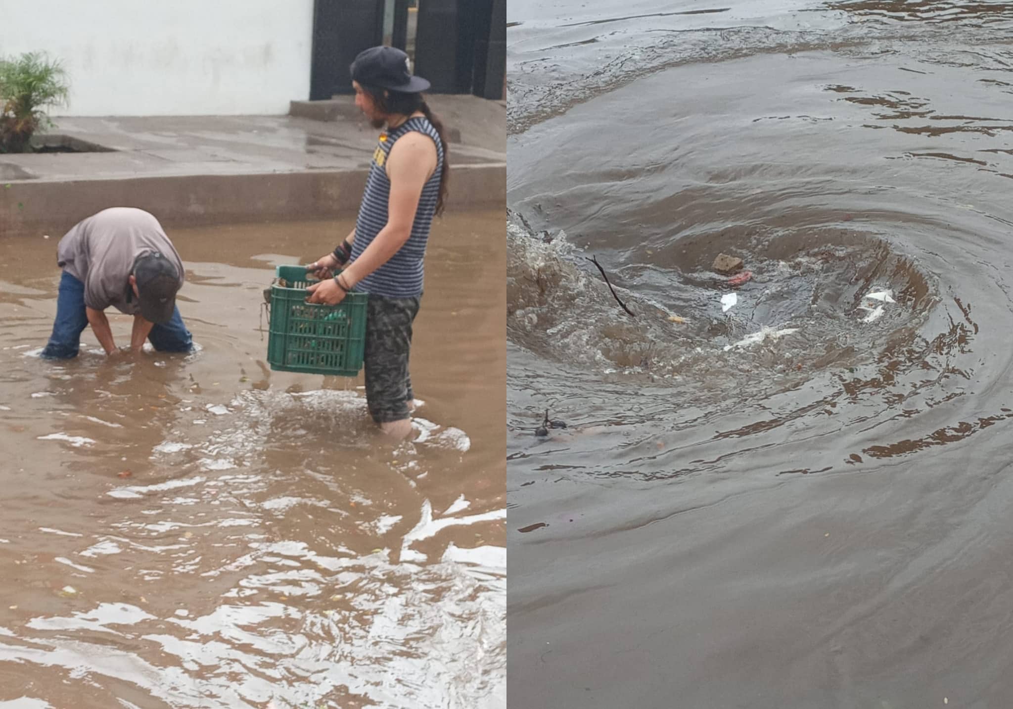 Personas limpian alcantarillas en Los Mochis