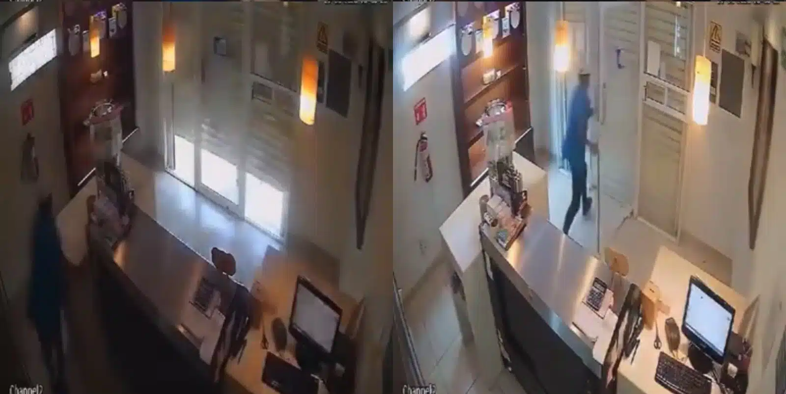 Dos imagenes del video viral del ladrón atrapado