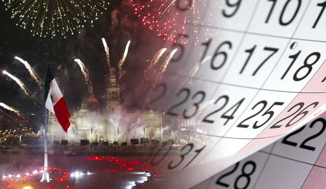 Fuegos artificiales de giestas patrias junto a un calendario
