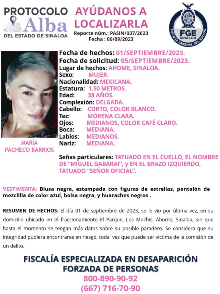 Ficha de búsqueda de María Pacheco Barrios