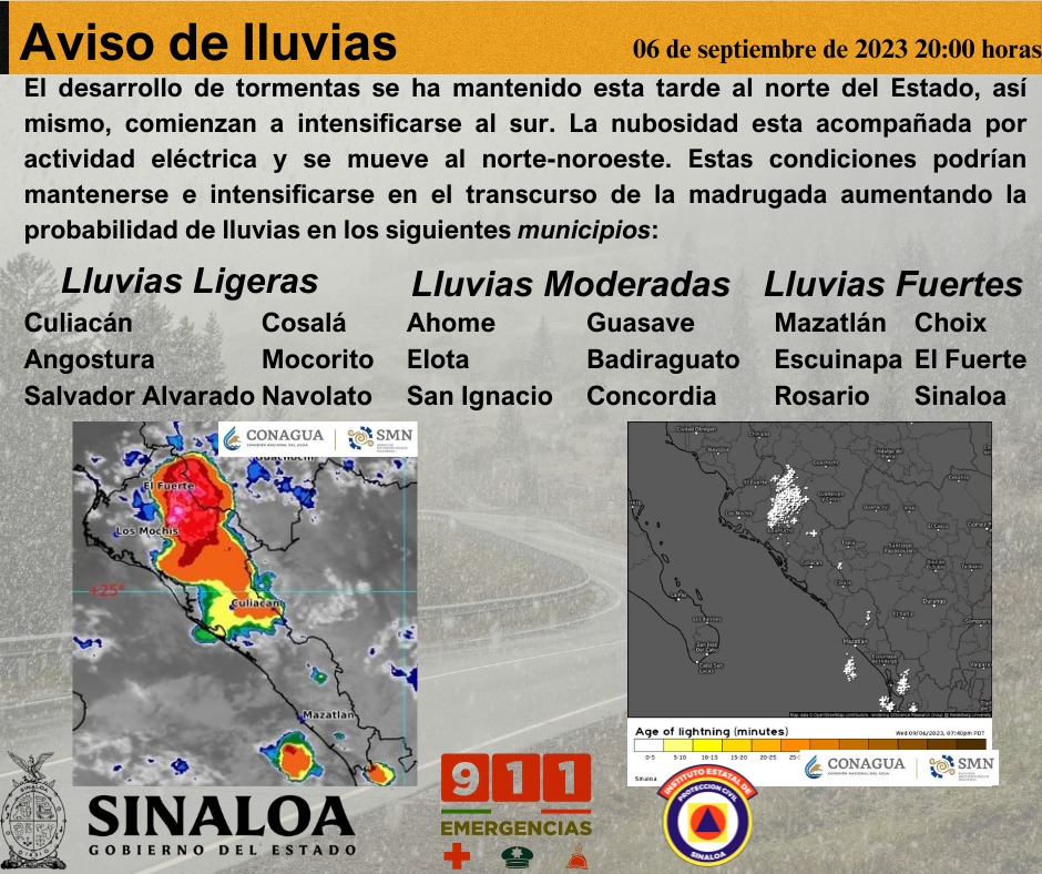 Listado de lluvias en Sinaloa este 6 de septiembre