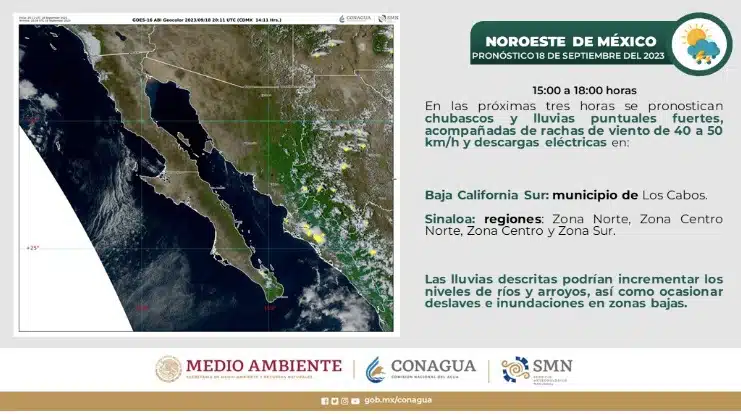 Pronóstico de lluvias en el noroeste de México este 18 de septiembre