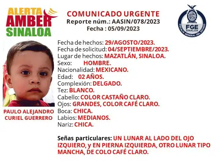 Paulo Alejandro de 2 años se encuentra desaparecido.