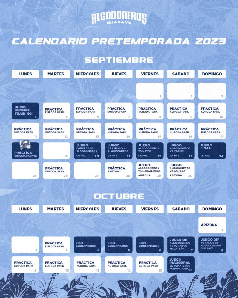 Calendario de pretemporada de Algodoneros de Guasave