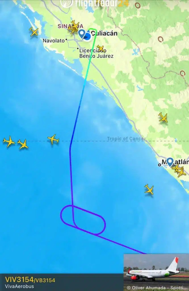Mapa de la trayectoria de un avión