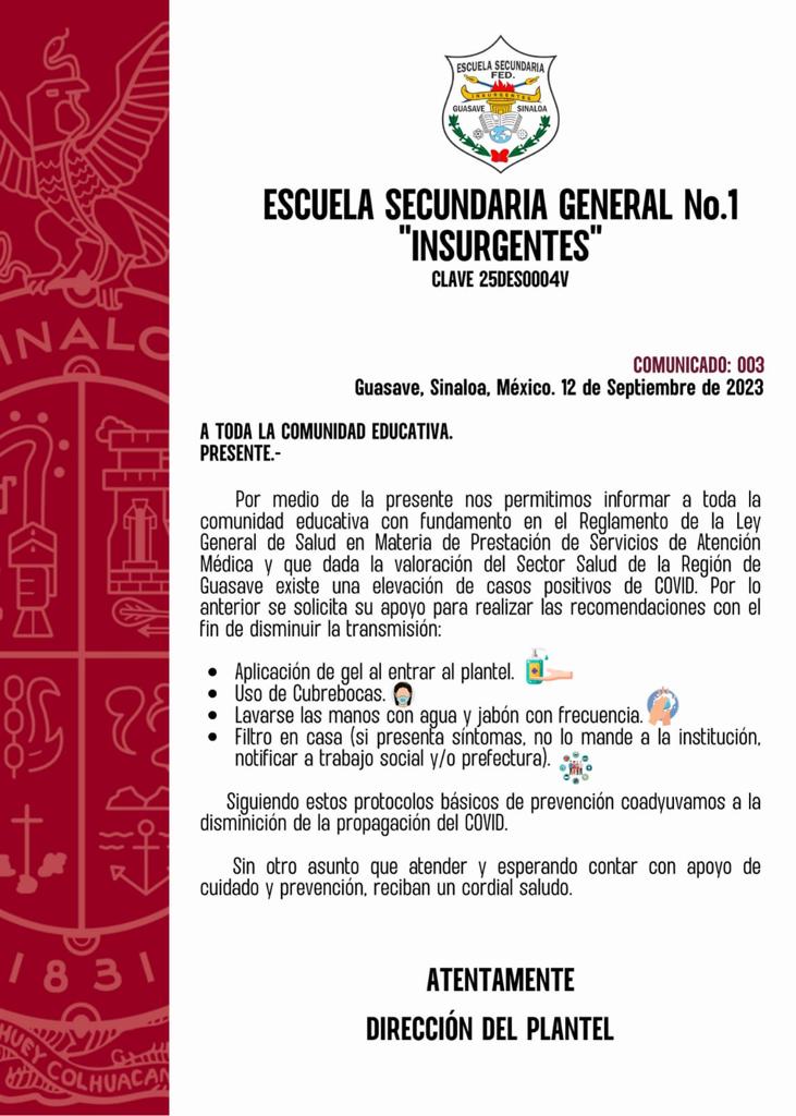 Aviso de un comunicado de una escuela