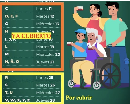 Letras y días de la semana con dibujo de 4 personas