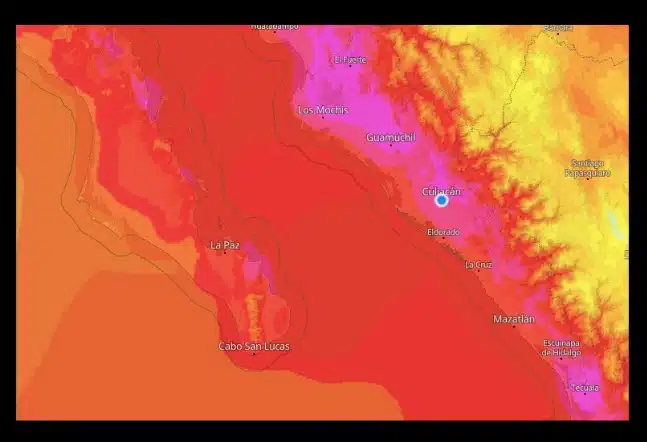 Mapa de México, en el que aparece el estado de Sinaloa que muestra condiciones de calor