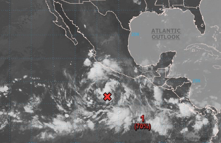 Mapa de México, una tacha roja y un 1 a un lado
