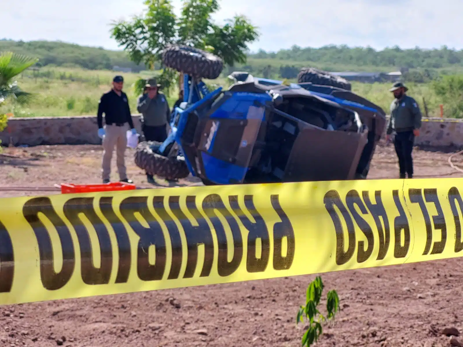 Cinta amarilla en el lugar del accidente rzr Polaris Culiacán