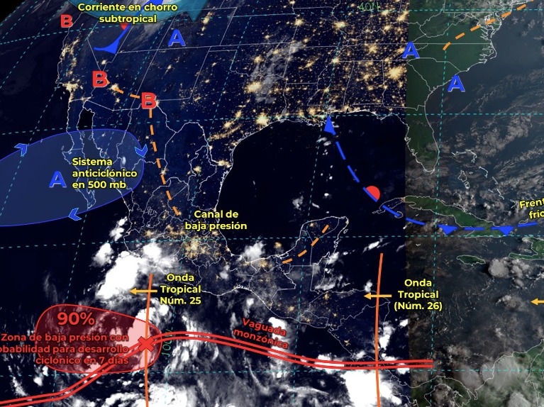 Mapa del Servicio Meteorológico Nacional con sistemas activos