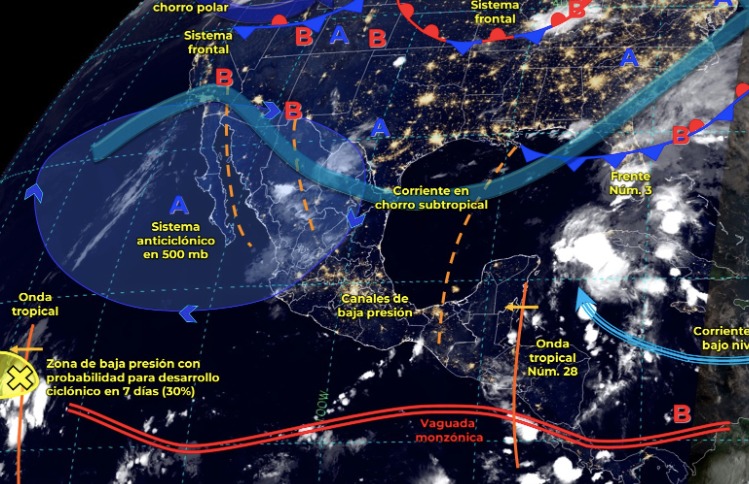 Mapa del Servicio Meteorológico Nacional con sistemas activos