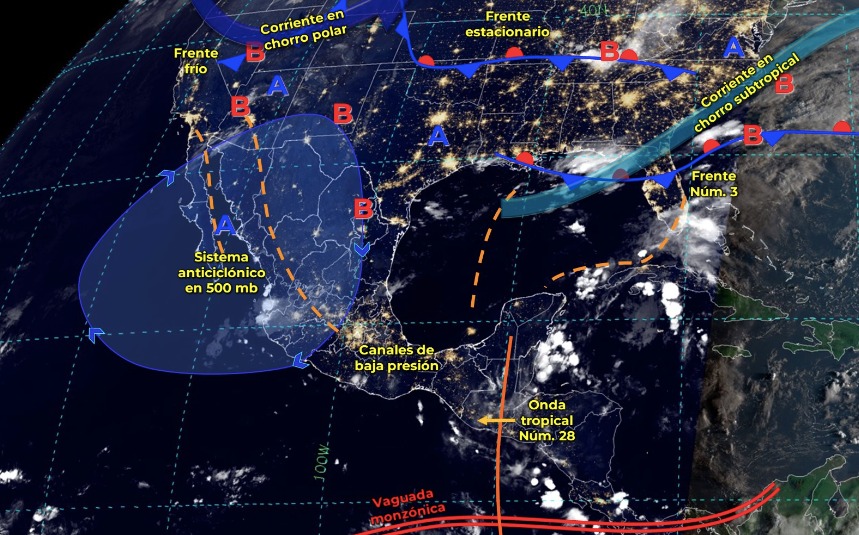 Mapa del Servicio Meteorológico Nacional con sistemas activos
