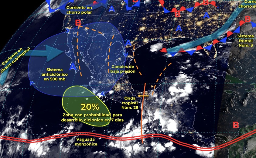 Mapa del Servicio Meteorológico Nacional con sistemas activos