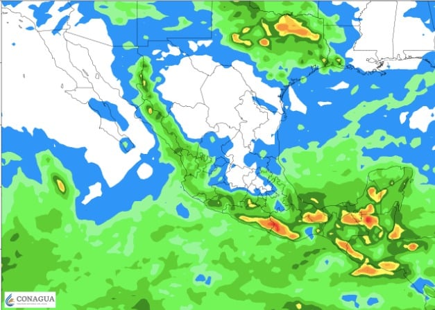 Mapa de México que muestra condiciones de lluvias