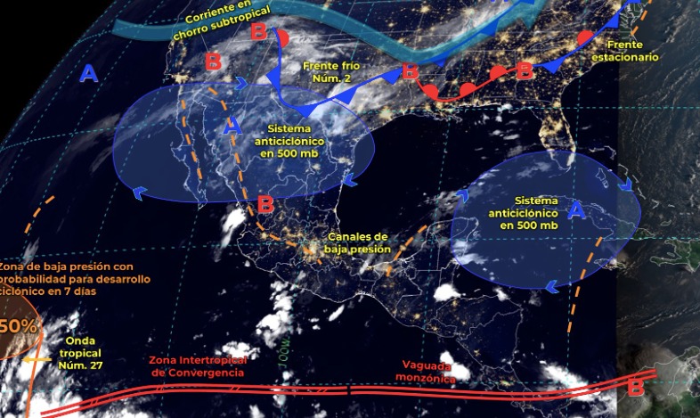 Mapa del Servicio Meteorológico Nacional con sistemas activos
