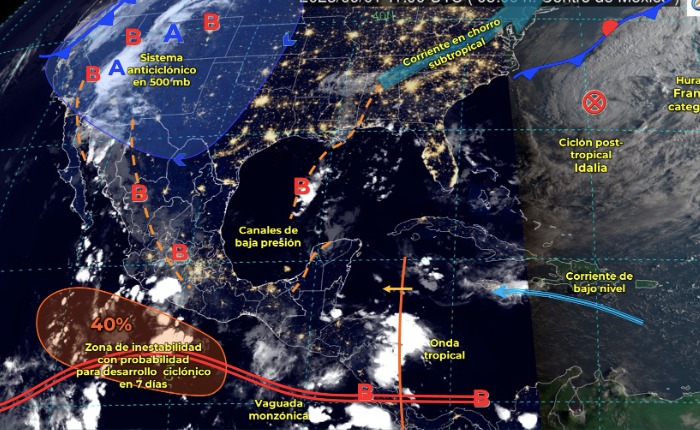 Mapa del Servicio Meteorológico Nacional con sistemas activos