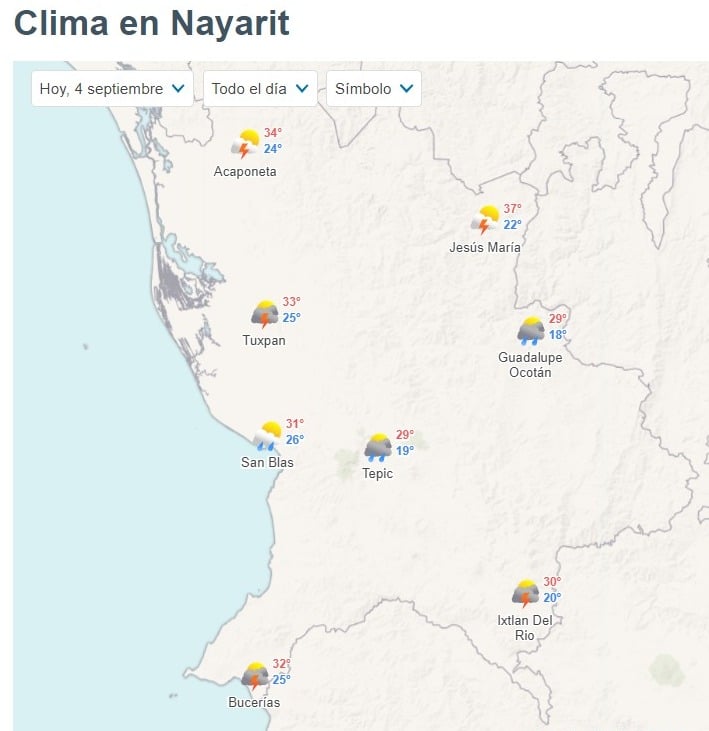 Mapa de clima de Nayarit