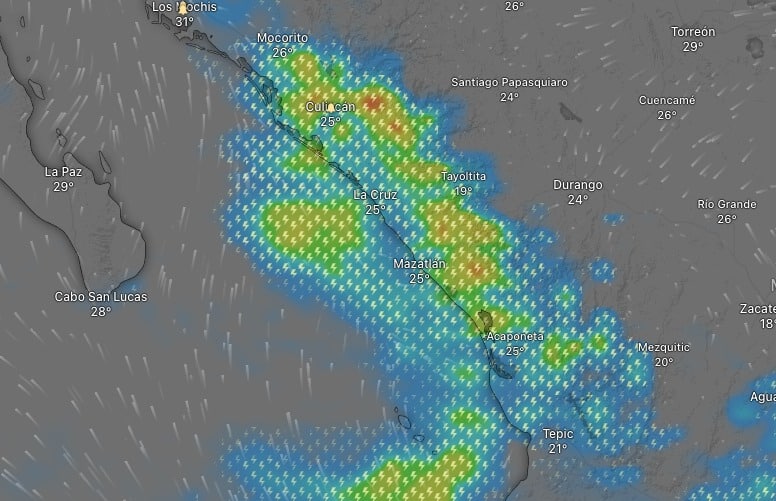 Mapá de Sinaloa que muestra lluvias