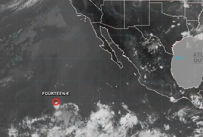 Mapa con la depresión tropical catorce-E