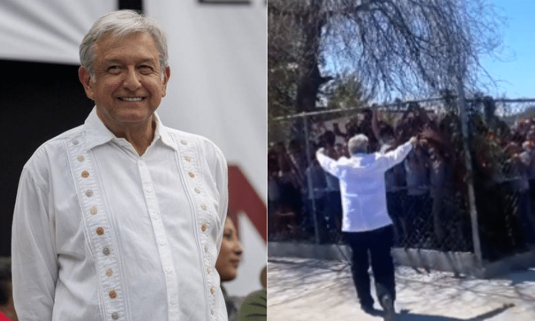 AMLO es saludado por niños en su visita al municipio de China, Nuevo León