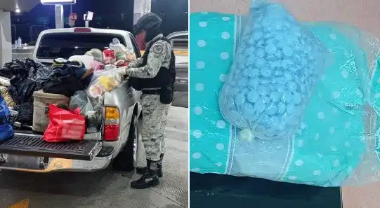 Guardia Nacional supervisando camioneta en aduana de Tijuana